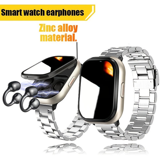 New 2-in-1 Multifunctional Smartwatch with Steel Strap, Black/Silver 2 Colors Available, Supports Call Reception, 2.01-Inch HD Screen, TWS Wireless Earbuds