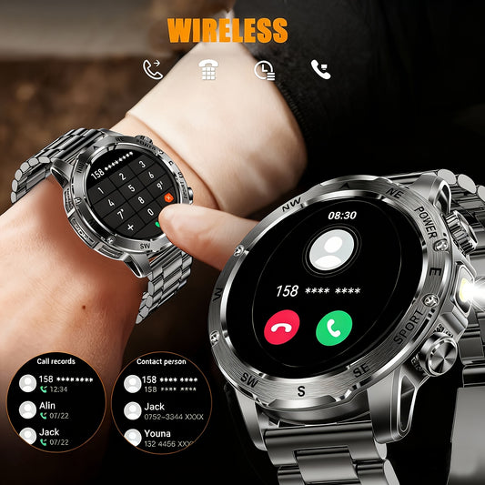 Men'S Smart Watch, Waterproof Smart Watch, Suitable for Outdoor Sports, IP68 Deep Waterproof, Waterproof Speaker, LED Flashlight, Call Answering, Music Control, 800Mah Battery, Compass, Compatible with Iphone And Android Phon