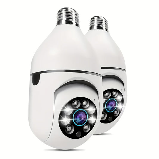 2pcs Smart HD WiFi Bulb Surveillance Cameras, 360° Panoramic Monitoring, 1440P HD Resolution, With Motion Detection Alerts, Full-Color Day/Night Vision, Remote Two-Way Talk Via Smartphone, Protects Your Home And Shop Securit