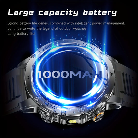 Paearofero 1000mAh Large Battery Outdoor Smartwatch, LED Flashlight, Wireless Calling, Voice Assistant, Multi-Function Reminder, Sports Fitness, 1.7-inch HD Display, Alloy Body, Men'S Smartwatch for iPhone&Android, Holiday Gi