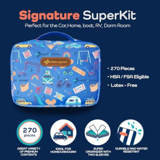 270pcs KeepGoing Large First Aid Kit for Home, Car, Travel & HSA/FSA - Heavy-Duty Latex-Free Bandages, & Supplies with Care, CPR Guide & High Quality Case (Dorm, Boat,) - FSA-Eligible (270