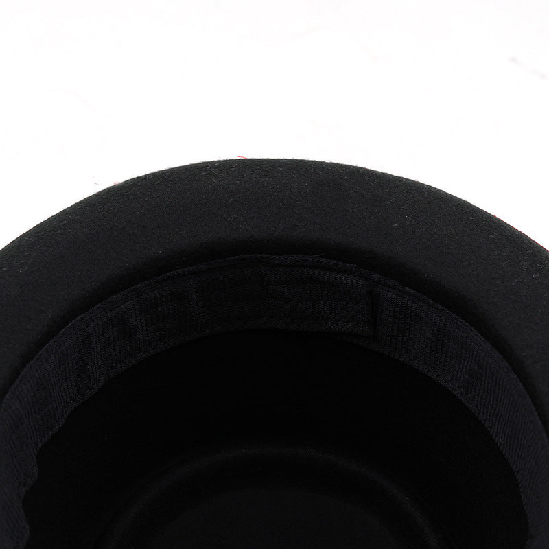 Men'S & Women'S British Style Felt Top Hat with Feather-like Plume - Elegant Black/Red/Burgundy Jazz Hat, Small Brim & Wide Flat - Durable Felt Material for Weddings, Proms, Masquerade & Vintage Events - Unisex Vintage Access