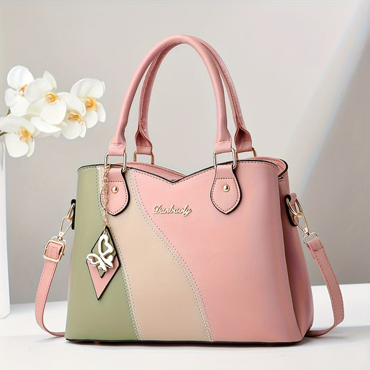 CHROSGEKEIDI Women's Elegant Handbag with Detachable Strap - Perfect Gift for Mom - Versatile Handbag | Modern Minimalist | Large Capacity - Zipper Closure & Contrast Design - Polyester Lining - Sturdy Zipper Closure