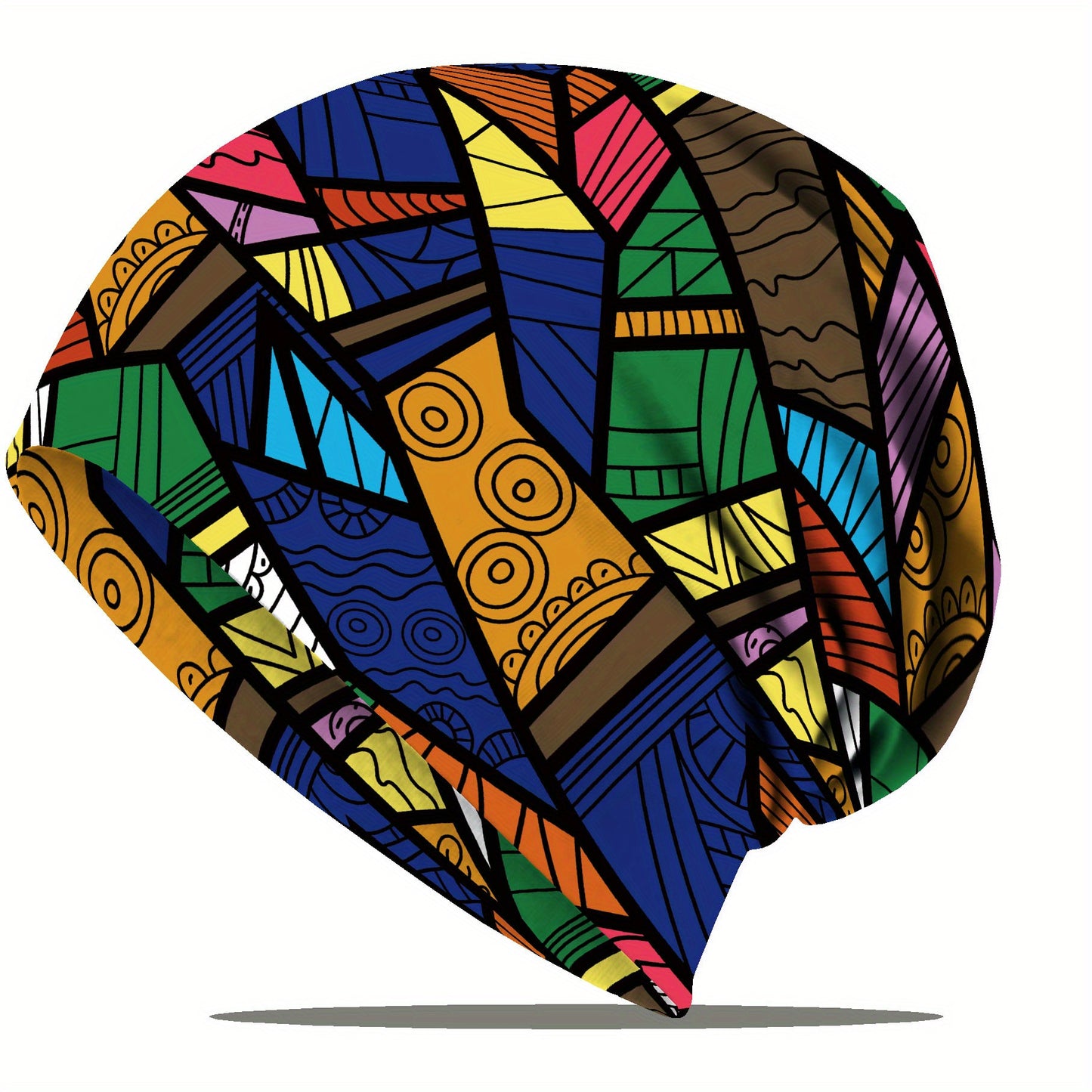 1/4pcs Vibrant Geometric Print Bohemian Style Women'S Loose Hat - Lightweight, Stretchy Fit, Hand Washable, Perfect for Chemotherapy Support & Casual Wear | Boho Headpiece | Lightweight Beanie, Winter Hat For Women, Cap For W