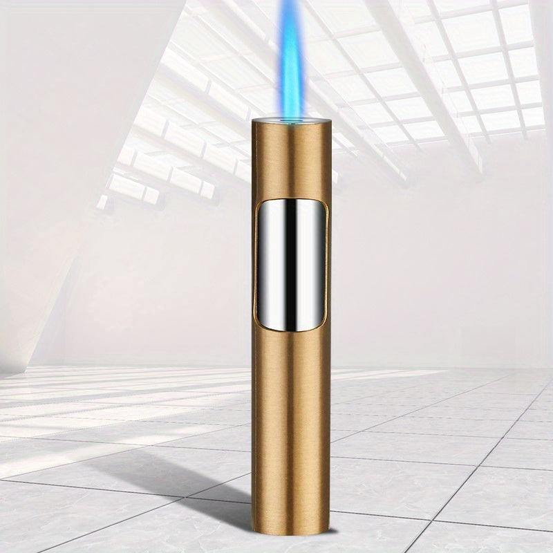Stylish Push Lighter Designed for Outdoor Use, Featuring a Windproof Design And a Straight Blue Flame. This Mini Portable Spray Torch Is Refillable with Butane Gas And Has an Adjustable Flame. It'S an Ideal Gift for Your Boyf