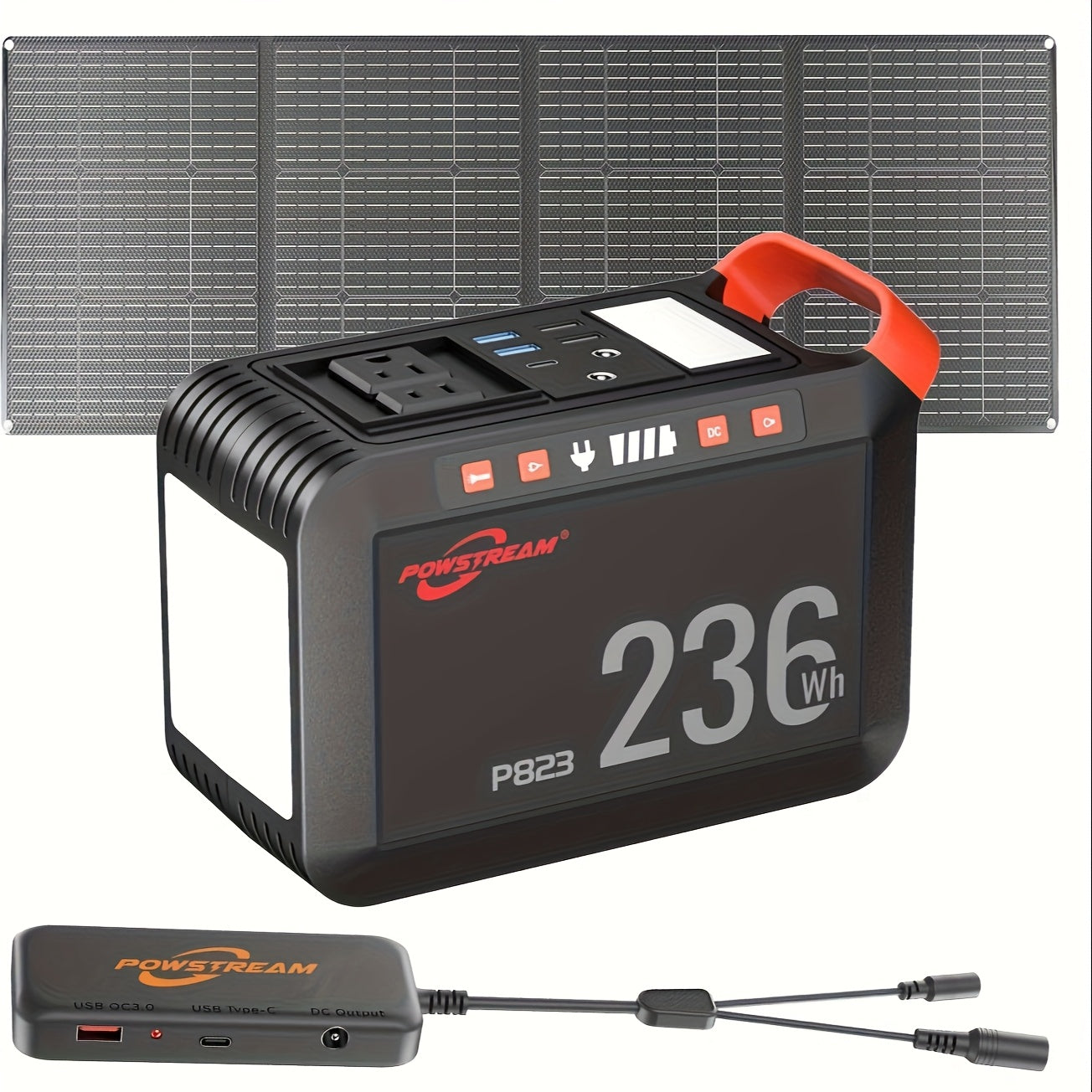 POWSTREAM 88.8Wh/237Wh Portable Power Station With AC Outlet 80W, 24000mAh Solar Generator With Panel 21W/60W Included, Solar Powered Power Bank For Outdoor Camping Adventure Home Backup Emergency RVs