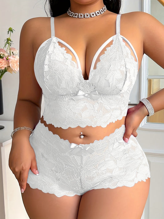 1 Set Women's Fashion, Lace Stitching, Cross Strap, Bow Decoration, Flower Printing, Semi-Permeable, Comfortable Breathable, Underwear Bra & Panty Set