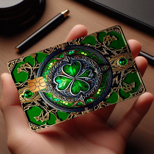 2pcs Lucky Clover Card Skin - Durable PVC Privacy Sticker for Credit Cards, Bank Cards, and Transit Cards, Scratch-Proof, Fashionable Decorative Accessory and Gift, Removable Self-Adhesive Decorative Card Skin with Adhesive B