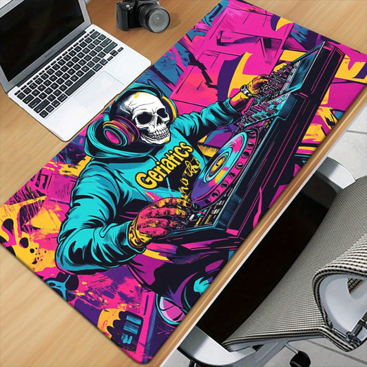 1pc Vibrant DJ Skeleton with Musical Notes HD Printed Desk Pad - XXL Mousepad, Keyboard & Gaming Mat, Rubber Base, Ideal for Office & PC Gamers, Perfect Gift for Family & Friends, Gaming Desk Accessory|Vibrant Desk Mat|Rubber