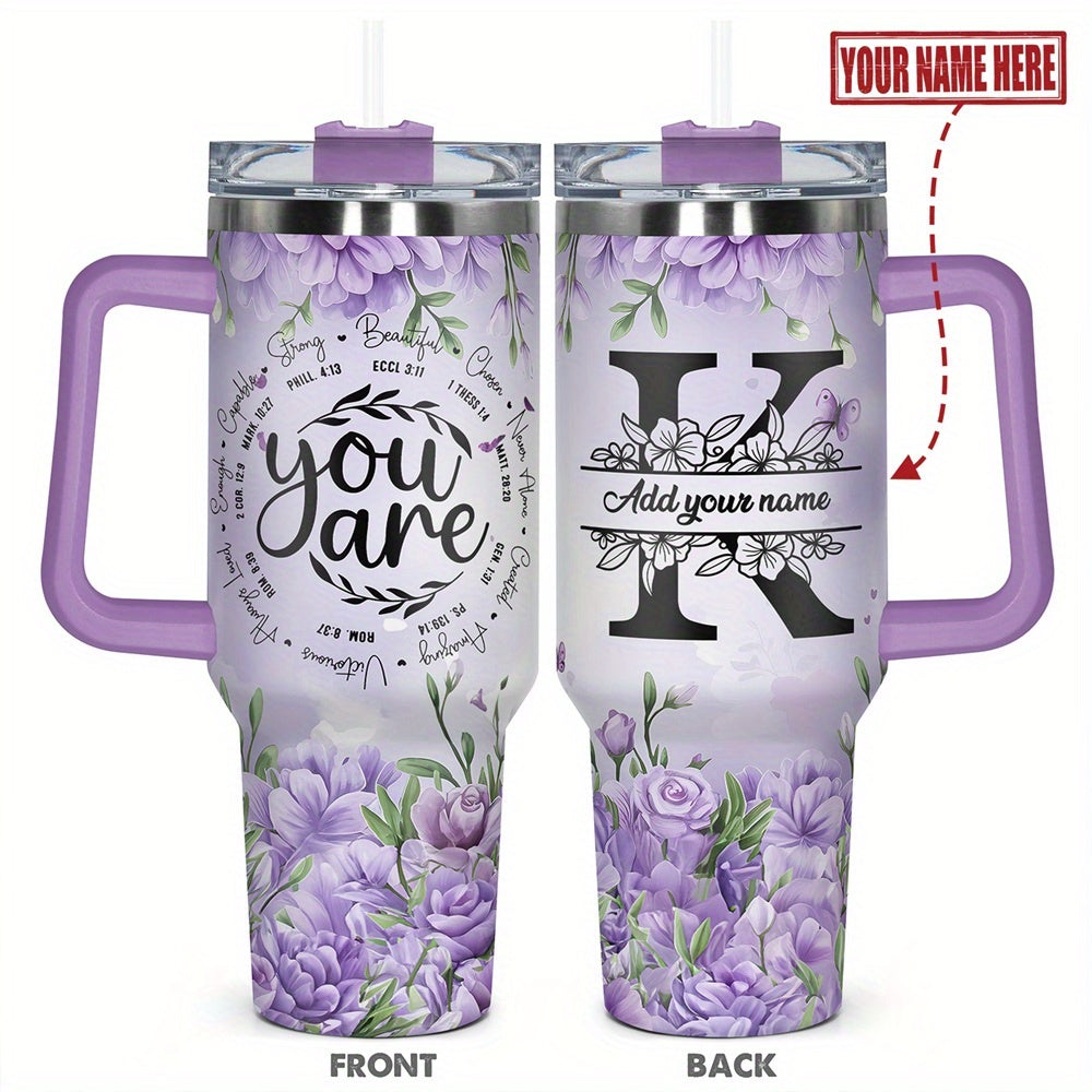 1pc Personalized Name & Motivational Quote Tumbler 40oz with Lid - Custom Stainless Steel Cup, Insulated for Hot/ Drinks, Custom Name/Date/Message Gift for /Men, Birthdays, Christmas, Valentines, Teachers, Coworkers