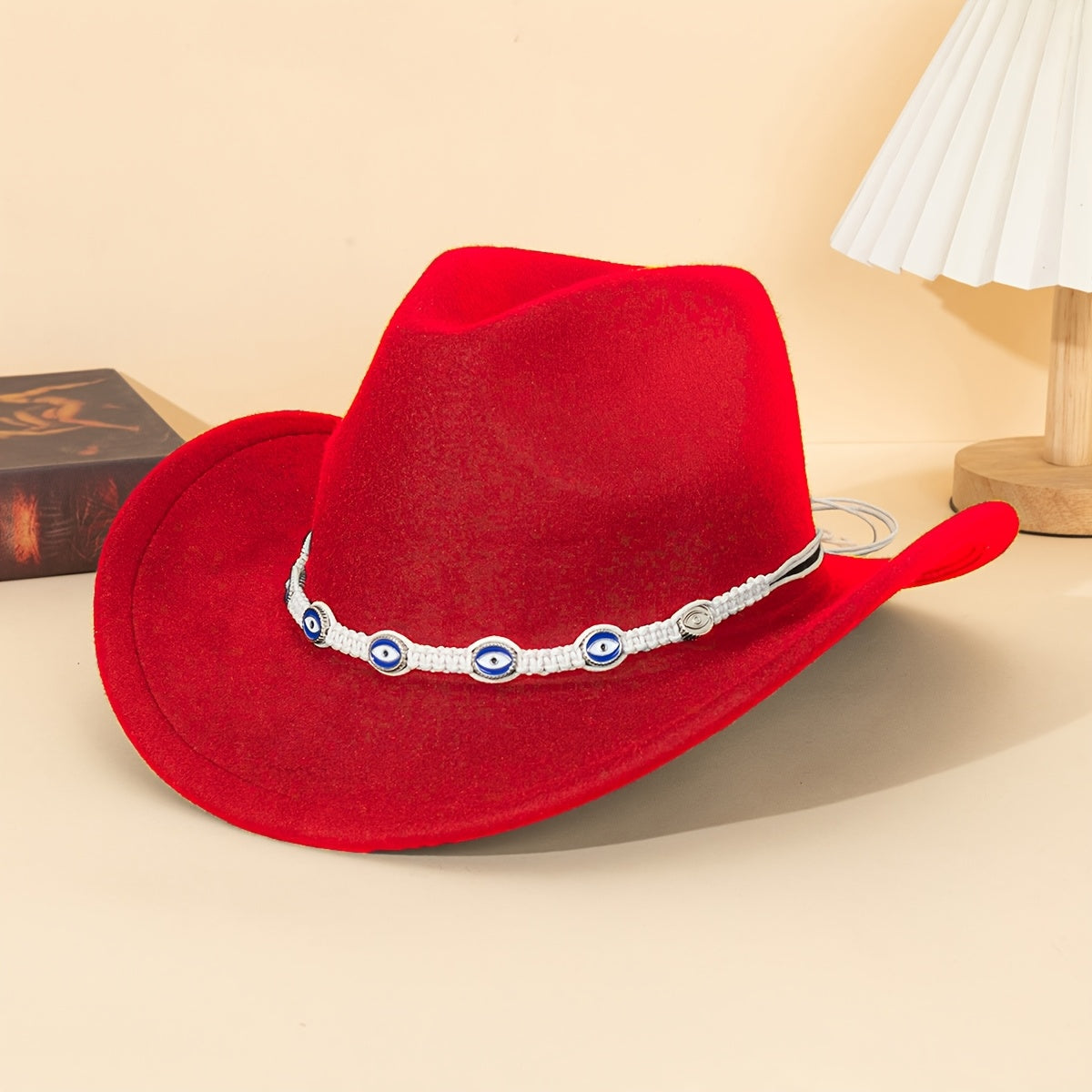 1pc Unisex Western Cowboy Hat with Blue Embellished Band - Lightweight All-Season Detachable Decorative Hat for Outdoor Travel, Parties & Festivals