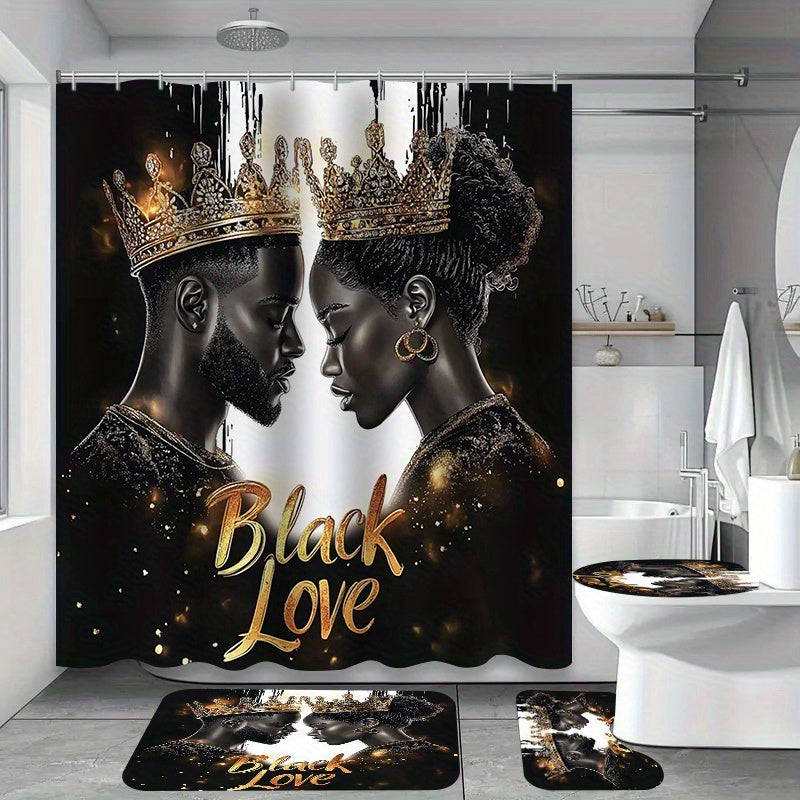 1pc/4pcs Bathroom Bath Shower Curtain Set with 12 Hooks, Toilet Seat Bath Mats and Rugs Non-slip Carpet Toilet Covers, Polyester Curtain for Bathroom Accessories Home Decor