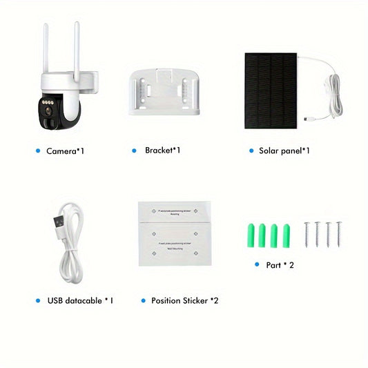 3pcs Solar-Powered Outdoor Security Cameras with AI Motion Detection, 2K HD Surveillance, PTZ (360° Pan-Tilt-Zoom), Color Night Vision, Two-Way Audio, Wireless WiFi, Solar Panel, High Quality, for Home/Business/Outdoor/Drive
