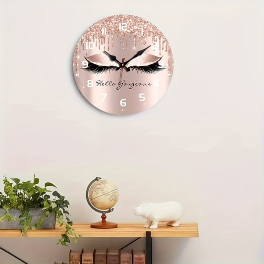 1pc Silent Wooden Wall Clock with Eyelash Design, Round Decorative Timepiece for Bedroom, Living Room, Office, Kitchen - Battery Operated (AA Not Included), Creative, Drip-free