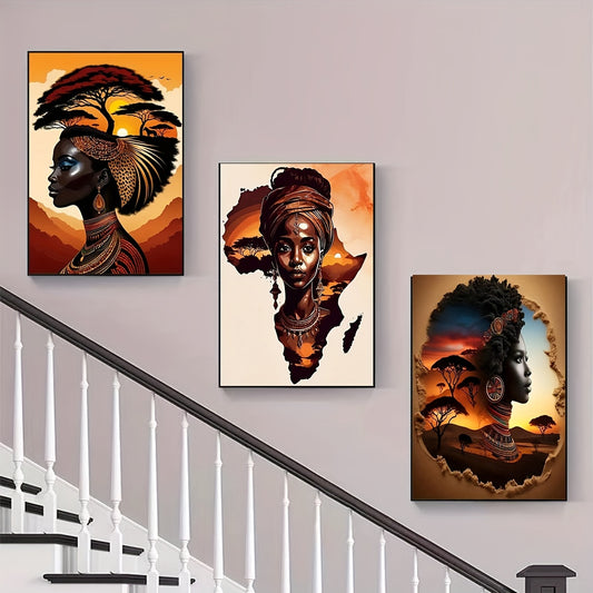 3pcs DIY Diamond Painting Full Drill African Beauty Mosaic Kit 30*40cm/15.75*11.81in