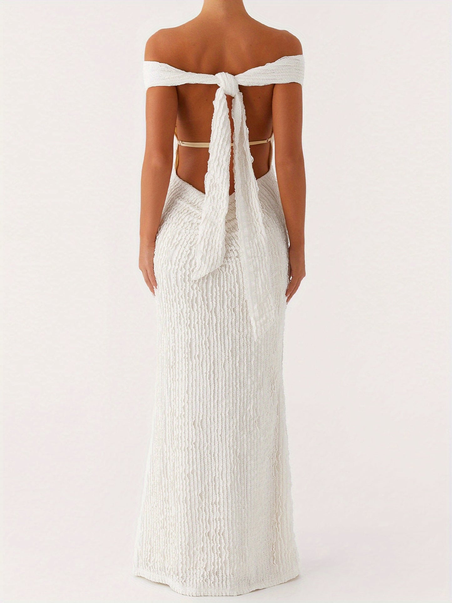 Women's Elegant Off-Shoulder Bodycon Maxi Dress - Formal Party Wedding Gala Evening gown with Tie Back Neckline, Machine Washable Long Dress for Women - Party, Wedding, Formal Events, Dresses for Wedding Guest