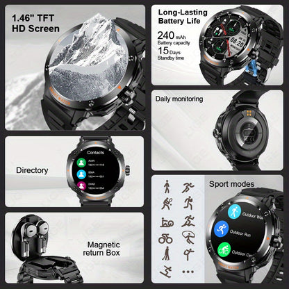 LIGE New Smartwatch with 2-in-1 Wireless Earbuds, NFC Access Card Function, Full Touch Control, - 1.46''TFT Screen, Fitness Tracker, Music Playback, Sleep Monitor, Weather Updates, Information Storage, Multiple Sports Modes,