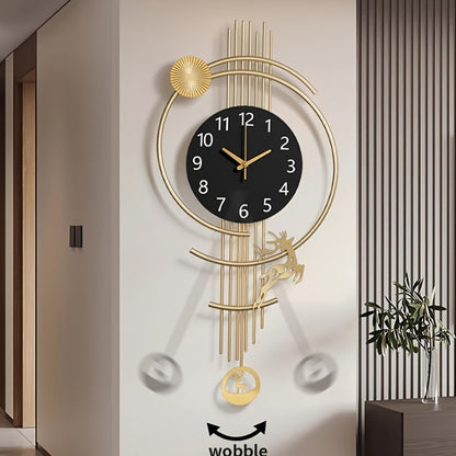 Large Silent Wall Clock with Quartz Movement - Nautical Theme, Wood & Metal Retro Modern Design, Digital Display, Auto-Off, AA Battery Operated (Not Included), Ideal for Living Room, Kitchen, Office Decor, Clock Wall Decor, M