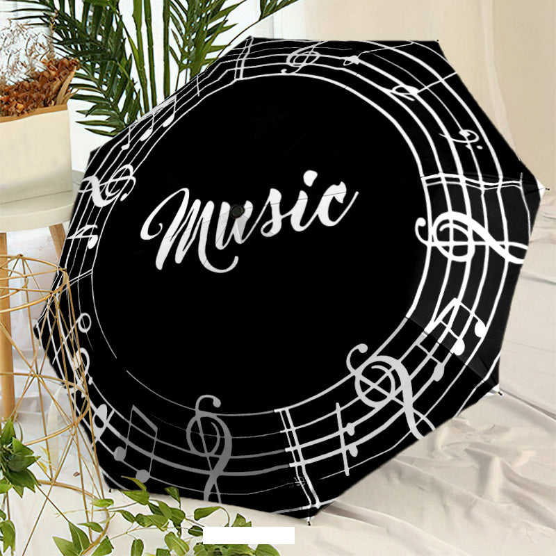 Automatic One-Button Open/Close Umbrella with Music Note Design - Compact Travel Umbrella, Windproof 8-Rib Shaft, Portable Folding Umbrella for Men & Women, Ideal for Commuting, Concerts, Everyday Use - Music Lover Gift, Outd