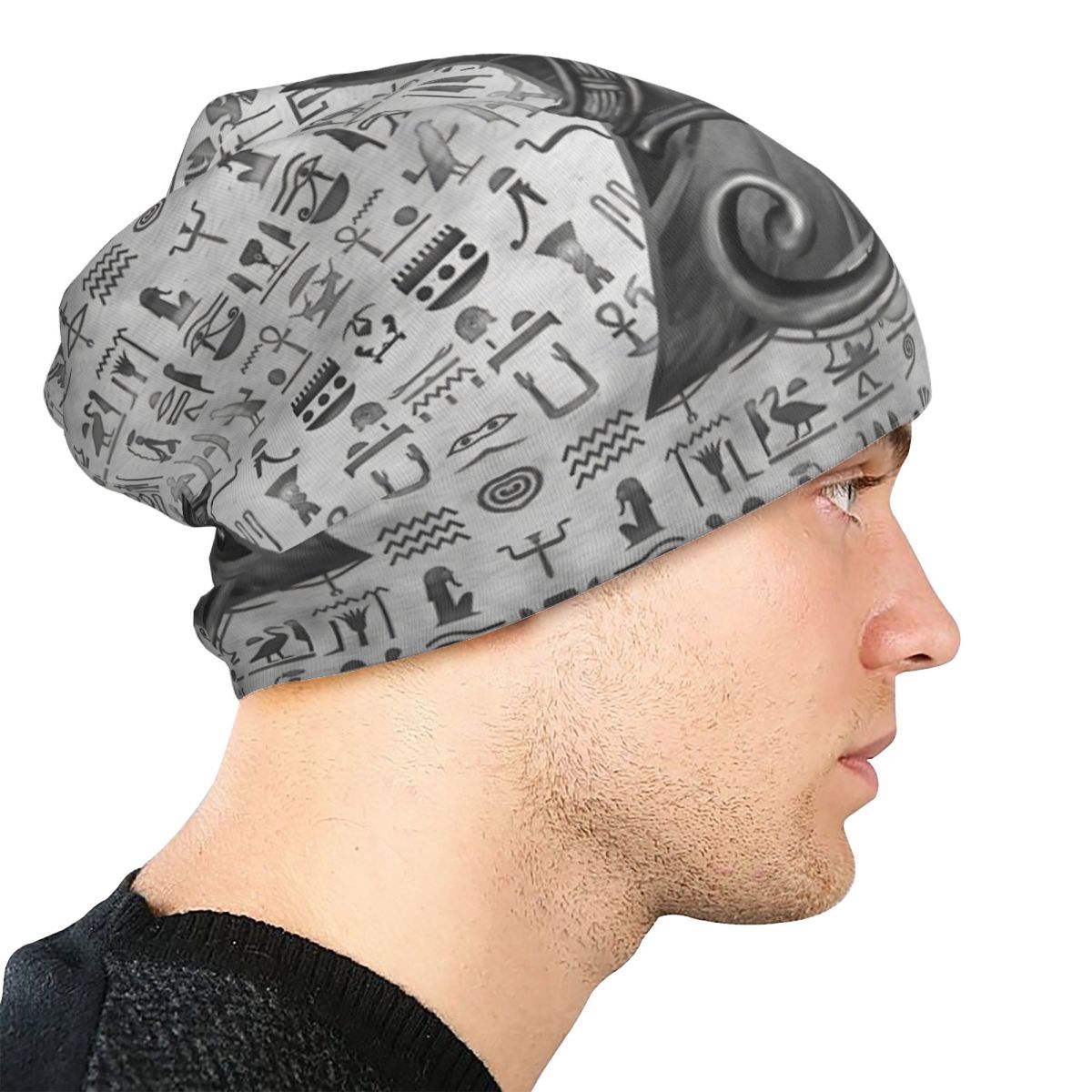1pc BIIHUDU Unisex Egyptian Eye of Horus Beanie - Funky Style Knit Fabric Hat with Elastane and Polyester, Soft No-Brim Bonnet