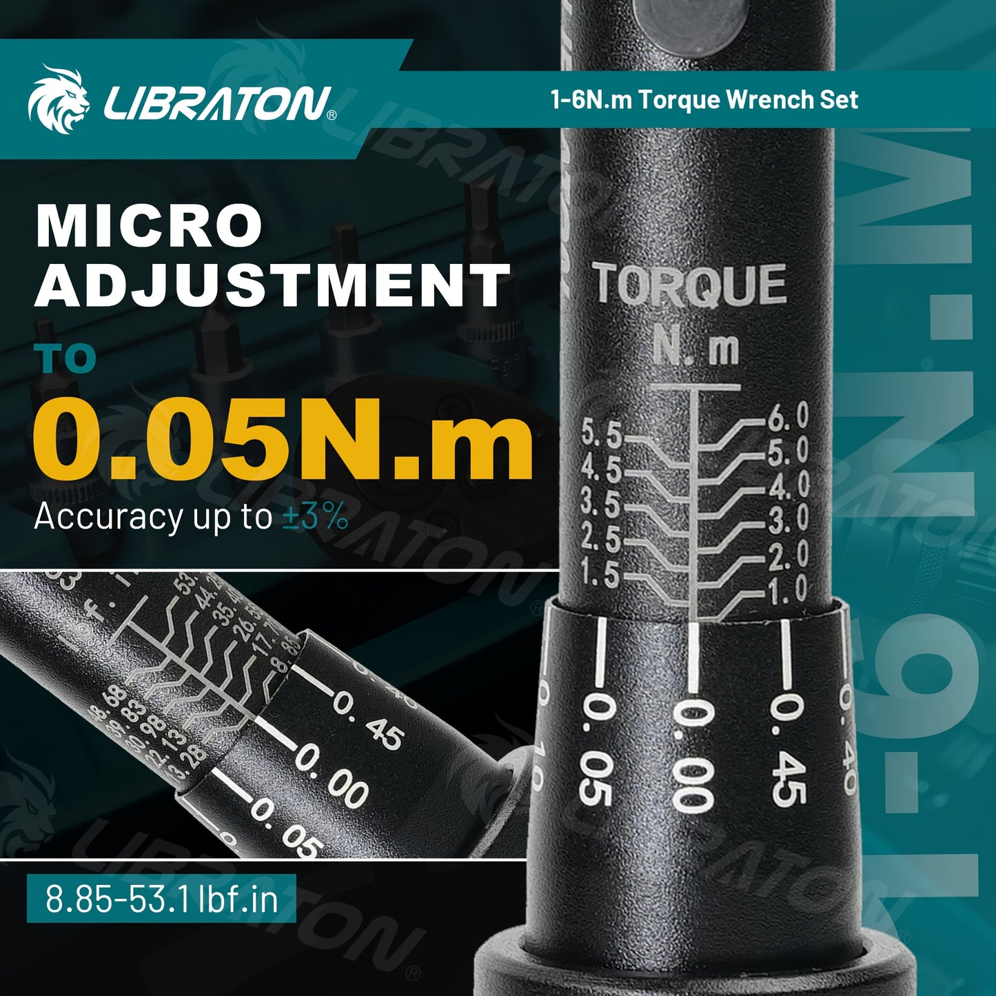 LIBRATON 1/4'' Torque Wrench Set, 1-6Nm Suitable for Bike, 0.05Nm Micro Drive Click Torque Wrench Set, Bicycle Maintenance Kit with Hex, Torx/Star Bit Sockets, Extension Bar Kit, Gift for Boyfriend, Dad, for Man