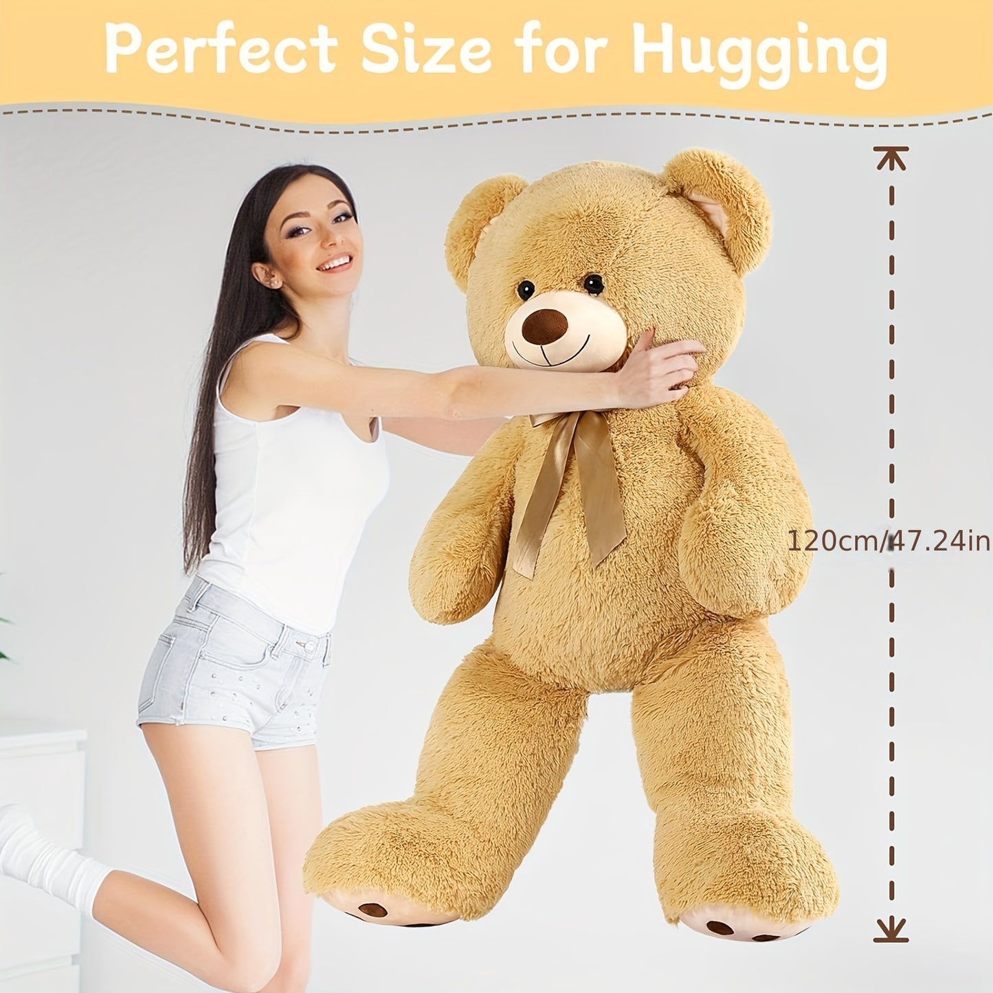MorisMos Giant Teddy Bear Stuffed Animal 4ft, Big Teddy Bear Plush For Shower, Life Size Stuffed Bear Gifts For Kids, Girls, Girlfriend, Women On Valentine, Christmas, Birthday, Light Brown