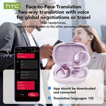 [HTC NE22 | Open AI] HTC NE22 Open AI Translation OWS Headphones | 135 Languages | Face-to-Face Dual Voice | HIFI High-Quality Sound | Built-in Mic | Global Travel & Negotiation