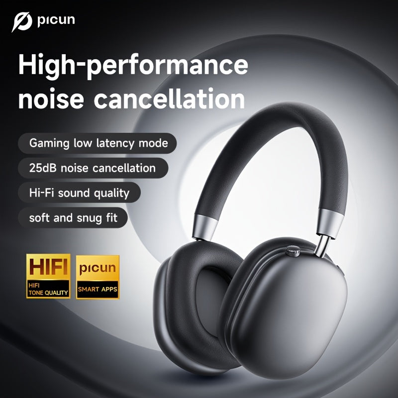Picun F5 Hybrid ANC Wireless Headphones with 45dB Noise Cancellation, Wireless 5.4 Low-Latency, Spatial Audio, Hybrid ANC/Passive Mode, -C/, Compatible with PC/Laptop/Tablet/Skiing Headphones, 3.5mm Cable & Built-in Mic