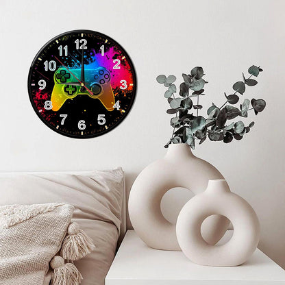 Non-Electric 2D Retro Game Theme Wooden Round Wall Clock, Farmhouse Style Home Decor for Kitchen, Bedroom & Office, Silent Operation, Battery Not Included, Halloween and Christmas Gift, 9.8x9.8 Inches, Holiday Gift, Bedroom D