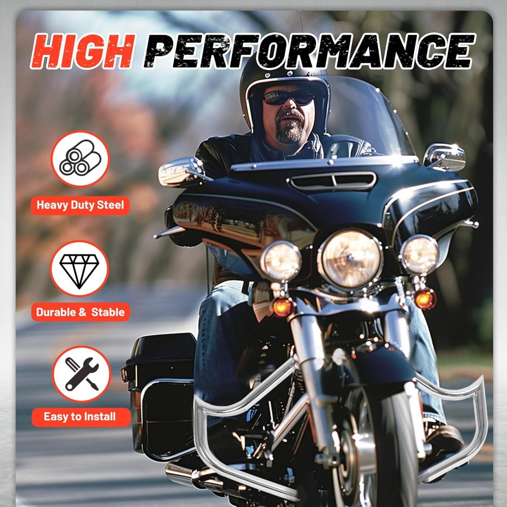 1.5" Engine Guard Crash Bar Compatible with 1997-UP for Harley Davidson Street Glide Electra Glide Road King Replacement for 81013SG14 Steel Silvery