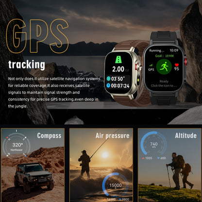 New 2.01-Inch Large Screen GPS Smartwatch with Precise Tracking, Route Display, Wireless Calls, Message Alerts, LED Flashlight, High-Quality Design, 100+ Sports Modes, Compass, Barometer, 460mAh Battery, IP68 Waterproof – E