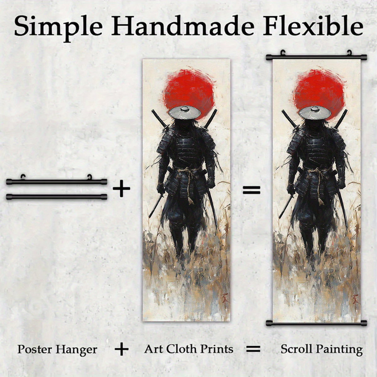 5pcs Samurai Sunset Scroll Wall Art Set - Anime-Themed Vertical Canvas Prints, Retro/Classic/Art Deco Hanging Posters for & , Male Warrior Decor for Living Room, Bedroom, Office - Ideal Gift for & History Buffs