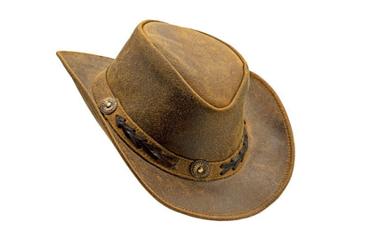 Men & Women Brown Genuine Leather Cowboy Western Hat – Outdoor Rodeo Style Sun Protection for Ranch Work, Horseback Riding, Country Concerts, Festivals, Camping, Hiking & Travel – Great Gift for Winter Season, Thanksgivin