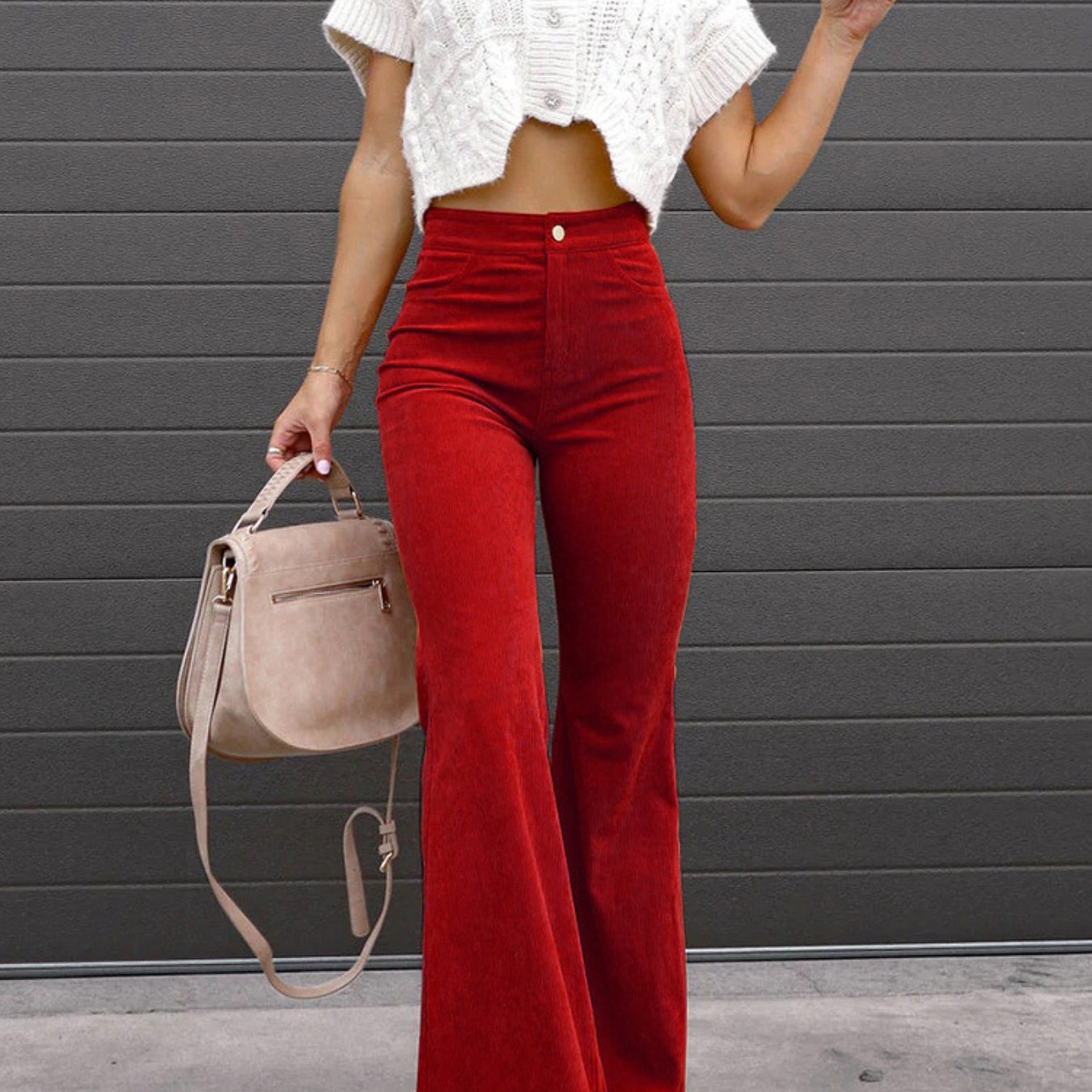 Women'S Flared Casual Pants for Home Wear in Corduroy, Suitable for All Seasons