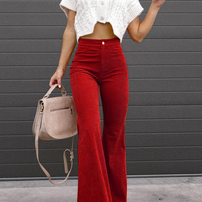Women'S Flared Casual Pants for Home Wear in Corduroy, Suitable for All Seasons