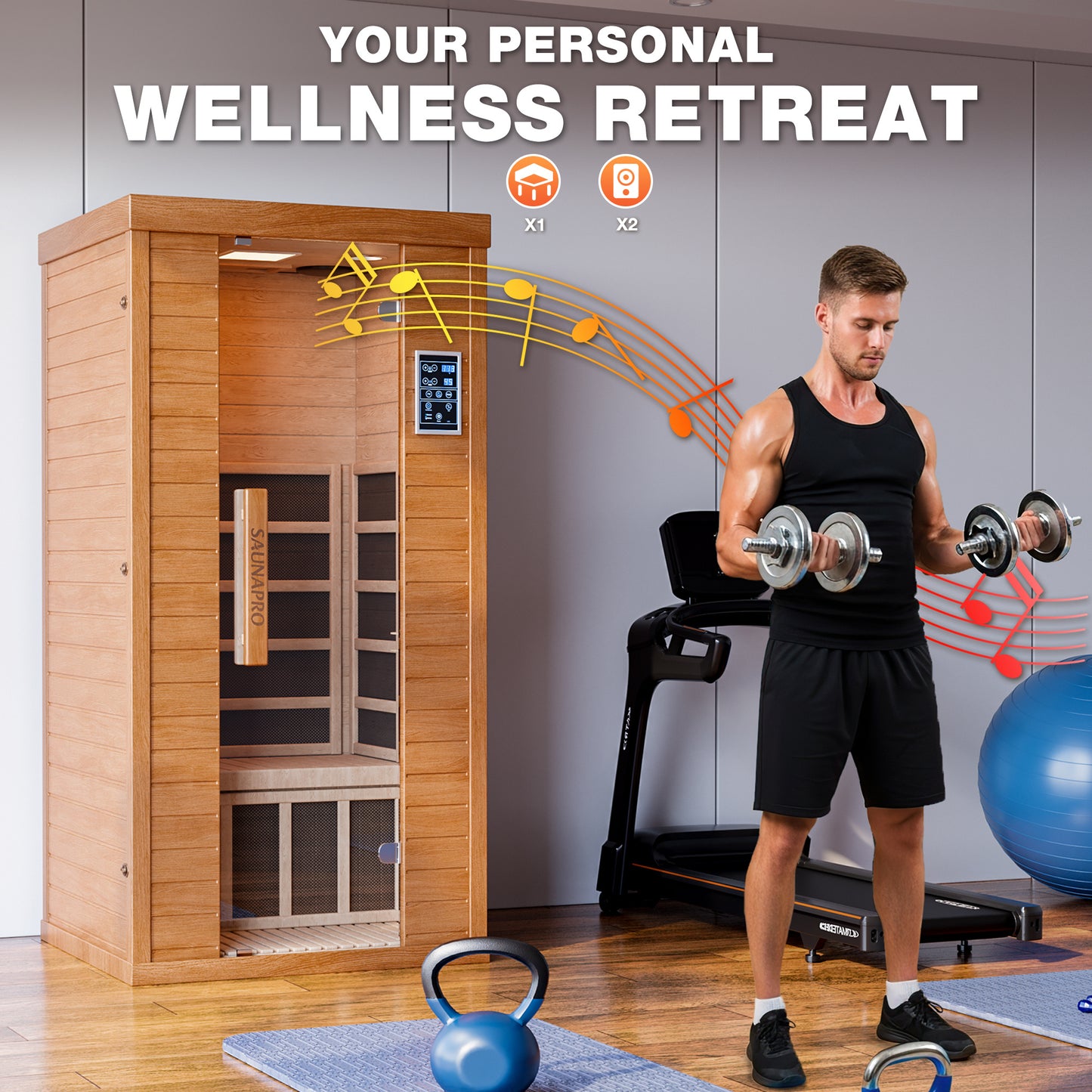 1-Person Sauna Room, Indoor Spectrum Infrared Sauna for Home, Dry Sauna with WiFi/BT Control and 5 Heater Panels, 9-Color Light Therapy, Safe Flame-Retardant Material, Wood Low EMF 1200W/120V Heater, Home Spa and Gym Use