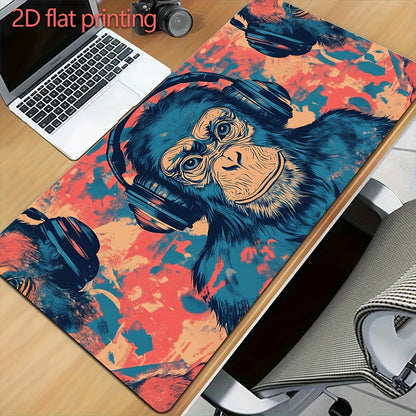 1pc Large Ink Splash DJ Chimpmouse Mouse Pad - Non-Slip Rubber Base, 15.7 x 31.4 Inch Office & Home Desk Mat with Vibrant Gorilla DJ Design, Smooth Surface for Gaming & Work, Gaming Desk Accessory | Artistic Desk Mat | Durabl