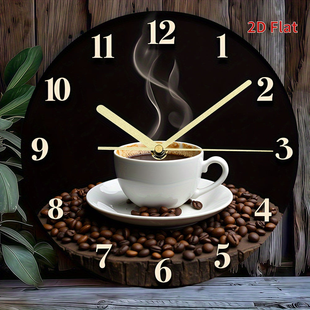 1pc Coffee Time Wall Clock - 2D Flat Design, Silent Non-Ticking, Modern Art Style with Espresso & Cappuccino Artwork, Battery Operated (AA Not Included) for Living Room & Bedroom Decor, Ideal Gift for Coffee Lovers, Coffee Ba