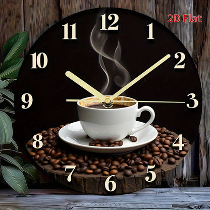 1pc Coffee Time Wall Clock - 2D Flat Design, Silent Non-Ticking, Modern Art Style with Espresso & Cappuccino Artwork, Battery Operated (AA Not Included) for Living Room & Bedroom Decor, Ideal Gift for Coffee Lovers, Coffee Ba