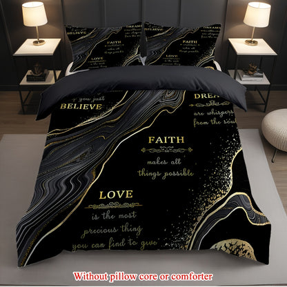 2/3pcs (1 Duvet Cover + 1/2 Pillowcase, Without Core) Black Golden Marble Cut Surface Message Luxury Style Print Soft Comfortable Bedding Set for Bedroom Dorm Room Family Gift