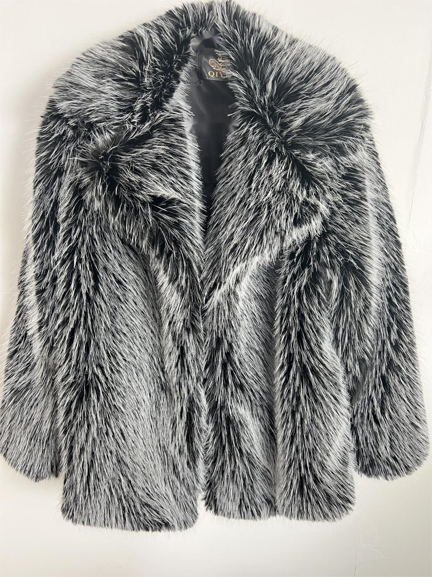 Women'S Elegant Luxurious Mid-Length Faux Fur Coat - Soft Warm Imitation Rabbit & Fox Fur Jacket, Solid Color Winter Outerwear with Full-Length Lining, Cozy Fall/Winter Coat for Casual & Formal Outfits, Versatile Everyday to