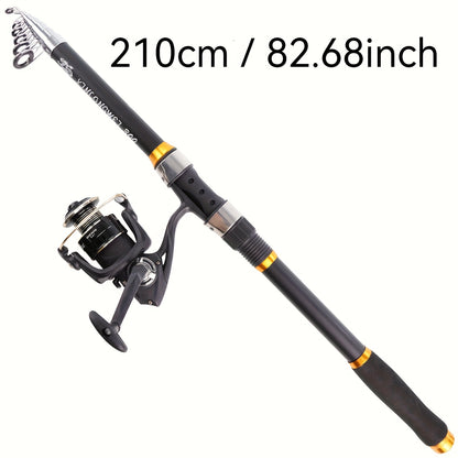 Telescopic Portable Sea Fishing Rod Set with 4000 Reel - 82.68inch/94.49inch/106.3inch/118.11inch/141.73inch, Carbon Fiber, Medium Light Power, Ambidextrous, Medium Fast Action, Uncharged, for Offshore Fishing, Outdoor Fishin