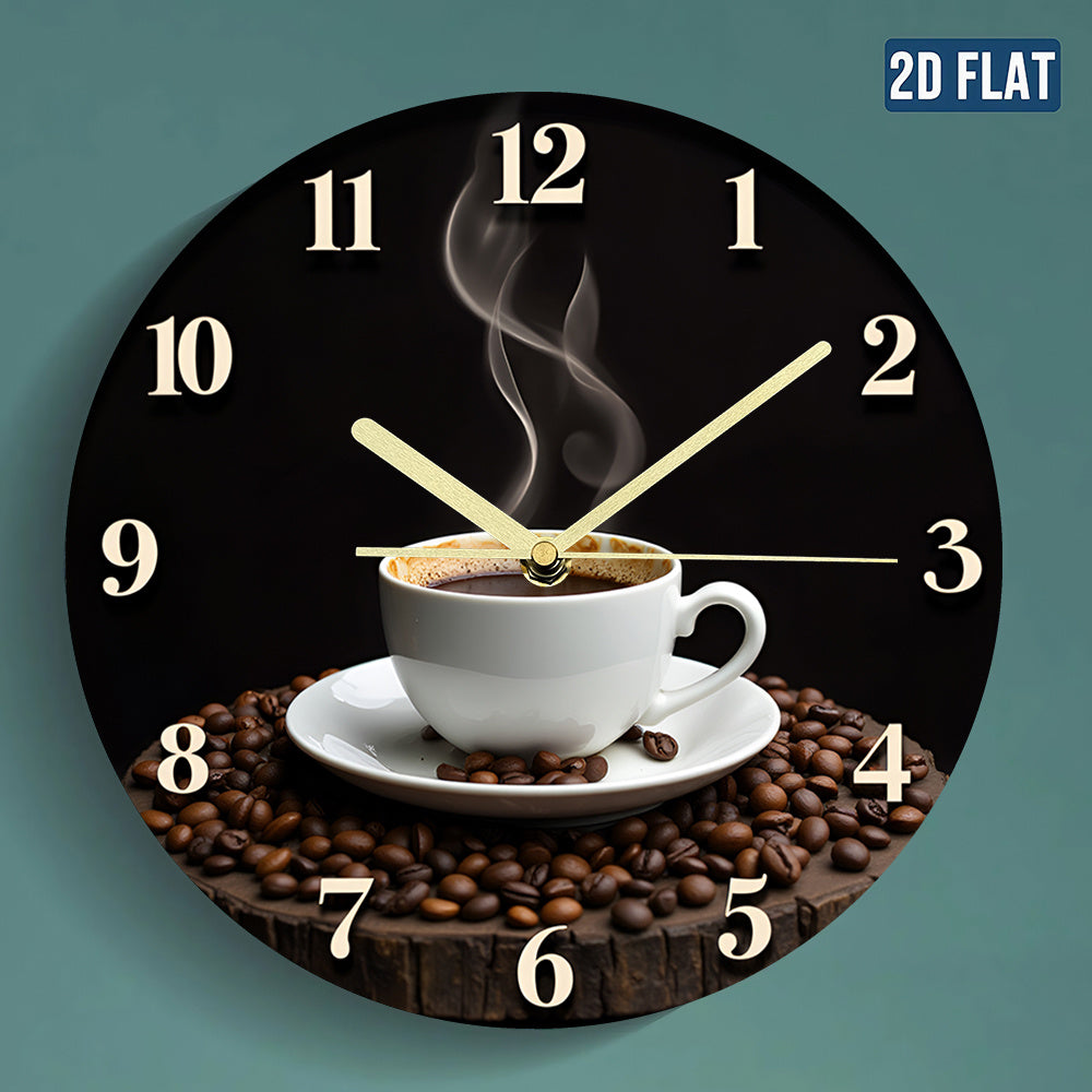 1pc Coffee Time Wall Clock - 2D Flat Design, Silent Non-Ticking, Modern Art Style with Espresso & Cappuccino Artwork, Battery Operated (AA Not Included) for Living Room & Bedroom Decor, Ideal Gift for Coffee Lovers, Coffee Ba