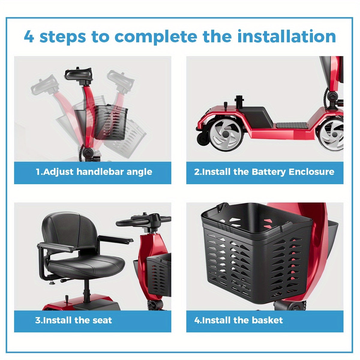 HOMYKING Red Travel-Friendly HOMYKING Foldable 4-Wheel Electric Scooter, 250W Power + Dual Suspension, 15 Miles Range + Front Brake, Detachable Basket + Front Light, For Adults/Elders, 265lbs Capacity
