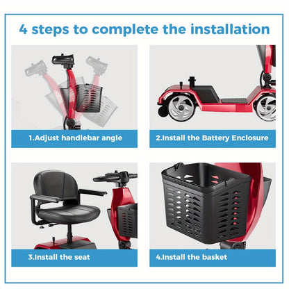 HOMYKING Red Travel-Friendly HOMYKING Foldable 4-Wheel Electric Scooter, 250W Power + Dual Suspension, 15 Miles Range + Front Brake, Detachable Basket + Front Light, For Adults/Elders, 265lbs Capacity