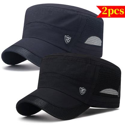2pcs Men'S Quick-Dry Sun Protection Hats - Breathable Mesh, Lightweight, Adjustable Buckle Closure, Ideal for Outdoor Activities, Outdoor Protection Gear | Stylish Headgear | Lightweight Hat
