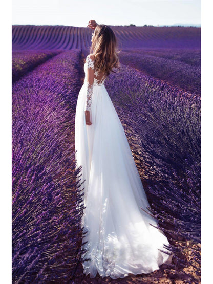 Long Sleeved See Through Lace Slit Dress, Women'S Wedding Bridesmaid Dress, Long Dress, Slim Fit, And Elegant Evening Dress
