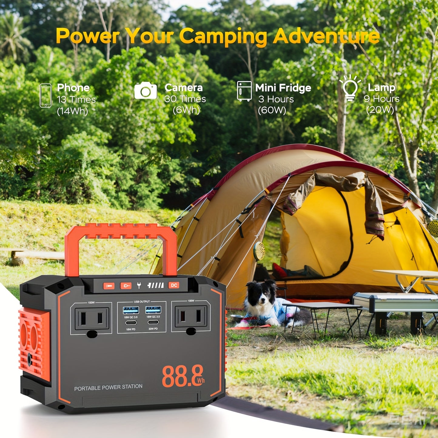 Portable Power Station 240/111/88/83Wh With 60/40/30/21W Solar Panels With AC Outlet 110V(3*USB A, 2*USB C, 2*AC, 2*DC) Solar Generator For Travel Home Emergency Hurricaneth