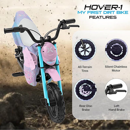 Hover-1 My First Dirt Bike for Kids - 300W Motor, 9MPH Max Speed, 9 Mile Range, 12" Off-Road Tires, 120LB Max Weight, Twist Grip Throttle & Rear Disc Brake Electric Dirt Bike for Kids Ages 5+ Years