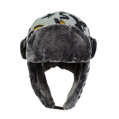 Unisex Winter Warm Beanie with Graffiti Lettering & Fur Ears - Enhanced Cold Protection, Ice-Safe for Cycling, iceskating, icy activities – Grey/Black Yellow Streetwear Style Easy to Maintain Hand wash / Dry Clean Unisex Au